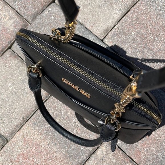 Michael Kors Jet Set Travel Medium Saffiano Leather Dome Satchel Black - Picture 15 of 16